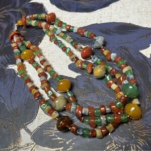 Vintage Large Chunky 70s Colorful Lucite Blue Green & Orange Beaded Necklace D1
